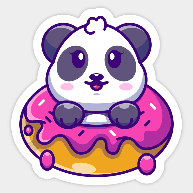 Cute baby panda with doughnut cartoon Sticker by Wawadzgnstuff